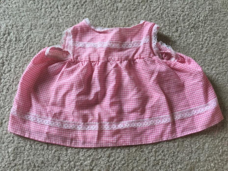 Doll Dress Pink White Gingham Lace Trim 9 1/2