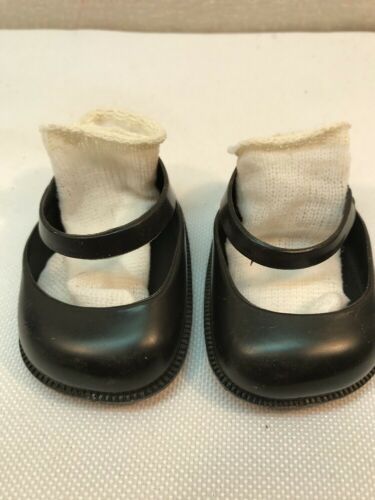Vtg 1950-60’s Black Rubber Doll Mary Jane Loafers White Socks 2 3/4” X 1 1/2”