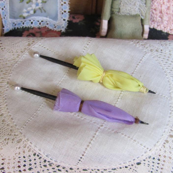 Dollhouse UMBRELLA LOT Vtg Handmade Parasol Purple Yellow Fabric Doll Accessory