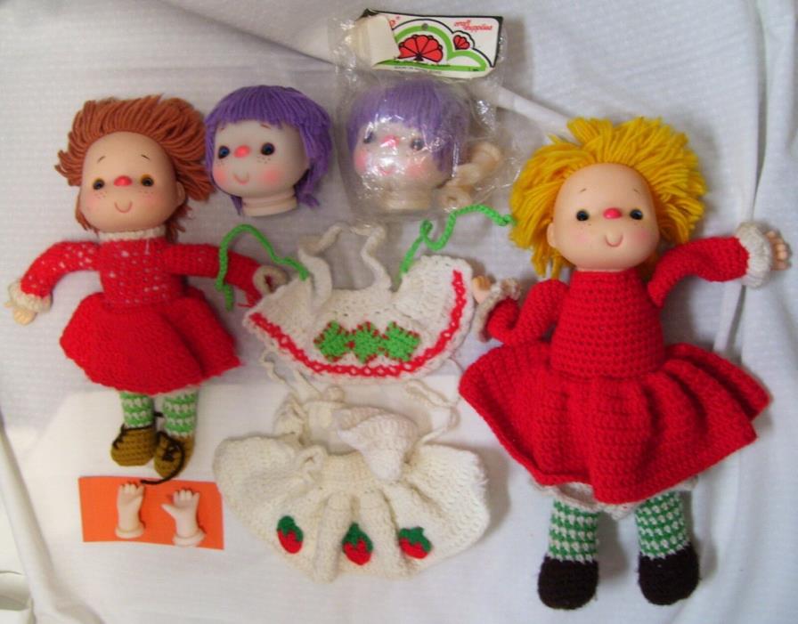 Vintage Lot of YARN HAIR DOLLS/Knit Clothes/ Doll Heads