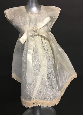Vintage Ivory Color Doll Dress w/ Lace Trim & Ribbon Snap Back  5 1/2