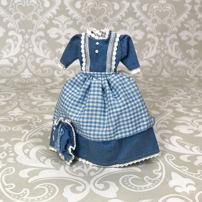 Victorian Style Vintage Doll Dress and Hat for Miniature or Doll House Doll