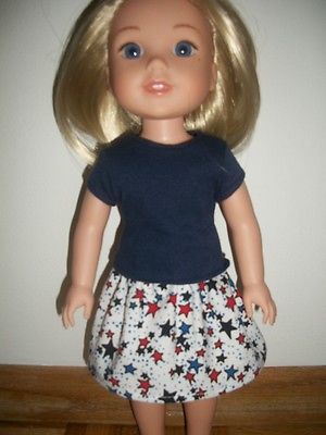 CUSTOM for Wellie Wishers 14.5 in doll Red White Blue Stars Skirt Set Patriotic