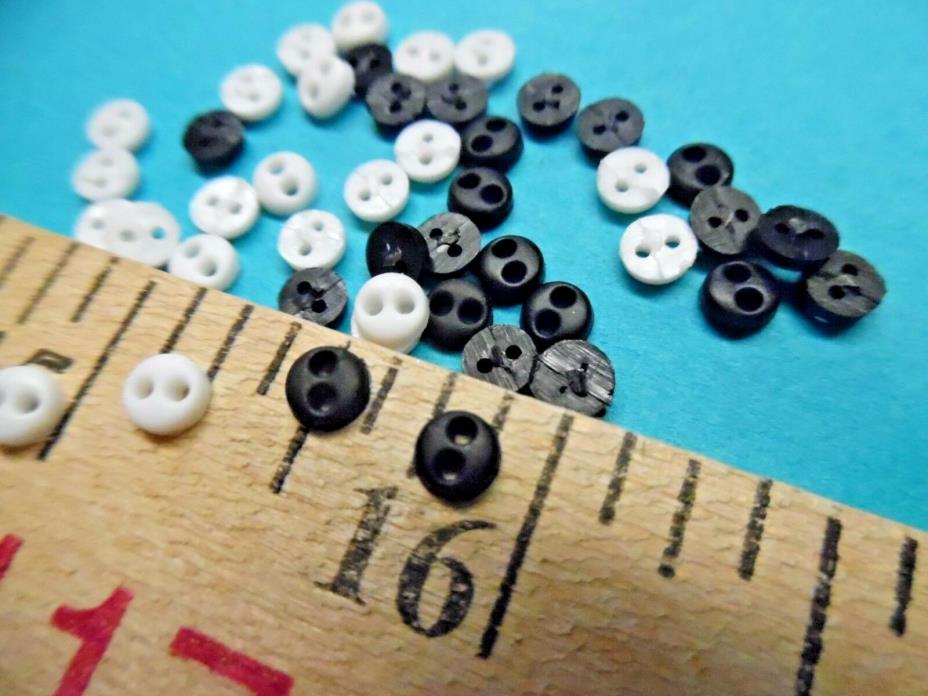 TINY 4MM ACRYLIC DOLL BUTTONS~TWO HOLE~BLACK & WHITE COMBO~40PC's