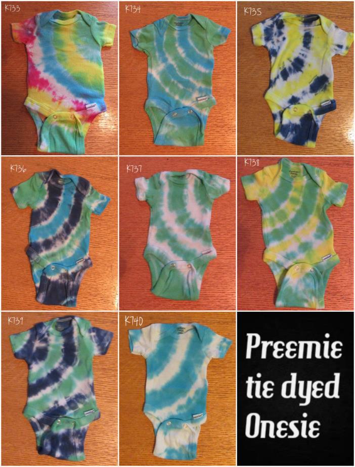 Reborn baby doll clothes (1) tie dye Preemie organic Gerber onesie bodysuit OOAK