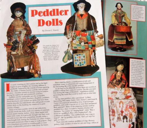 7p History Article + Pictorial - Antique English Pedlar Peddler Dolls