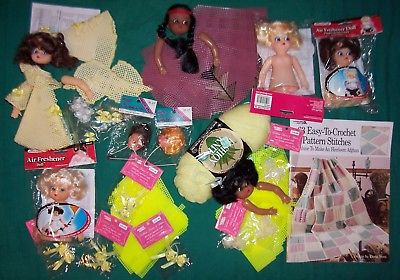 8 Vintage Fibre Crafts Air Freshener Doll LOT-Canvases-Embroidery +MORE