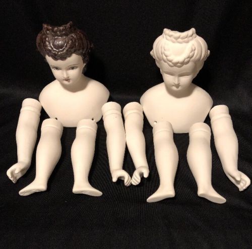 Lot of 2 Vintage Victorian Style Porcelain Bisque Doll HEAD Arms LEGS Kits PARTS