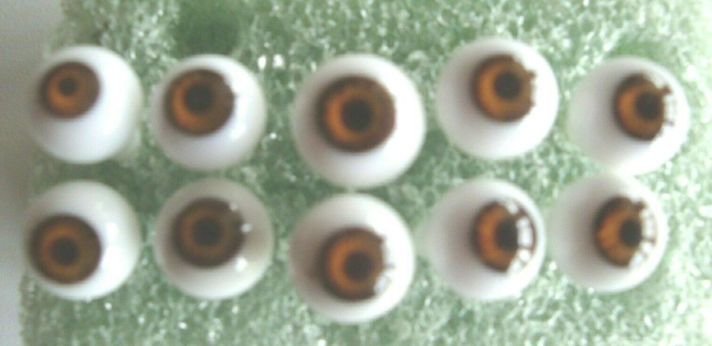 Antique Vintage Doll Eyes Brown Glass 18mm 5 pr.