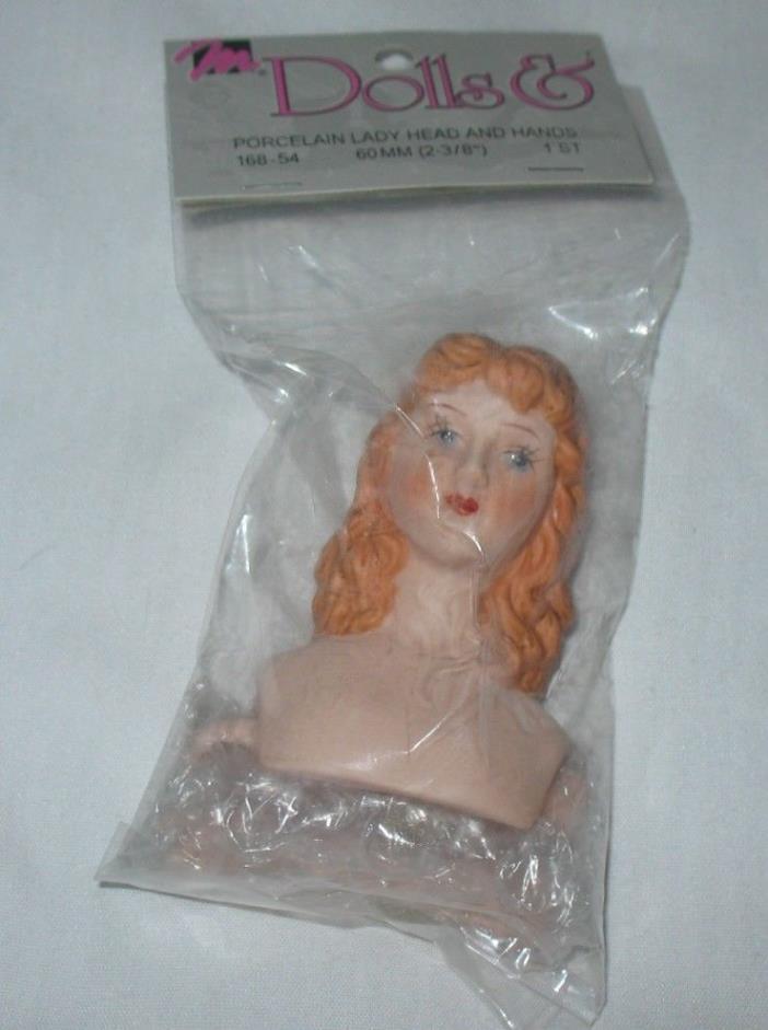 Mangelsen's Porcelain Lady Doll Head Arms Hands Red Hair Blue Eyes 2 3/8