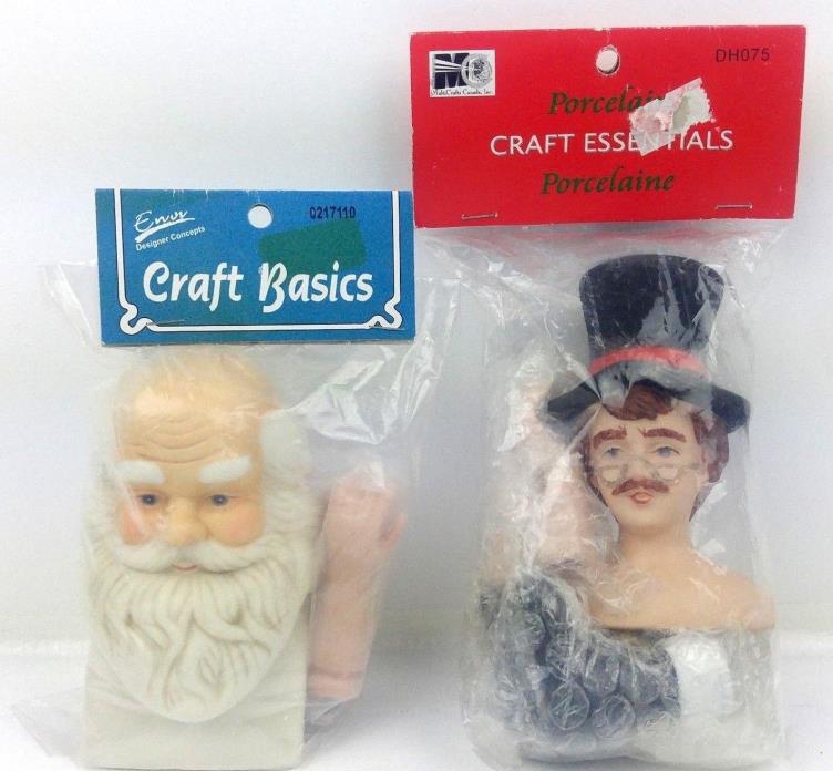 Vtg Porcelain Santa & Chimney Sweep Doll Heads Hands Crafts To Make Painted NOS