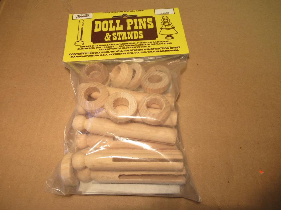 Forster Doll Pins & Stands Wood Crafts NOS Pack Of 10 Wooden