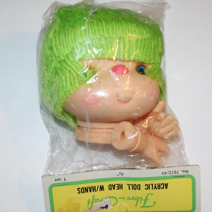 Bright Green Yarn Hair Doll Head and Hands Vintage #7542 Fibre Craft 4