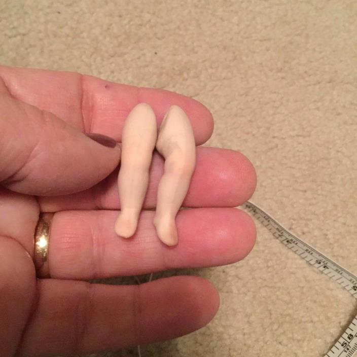 Doll Legs 1 Pair Bent at the Knee Holes for Stringing New Handmade 1 3/4' Porcel
