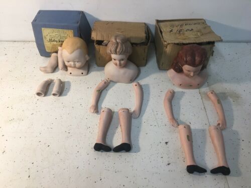 Vintage Porcelain Doll Head, Arms, Legs Parts 3 Sets