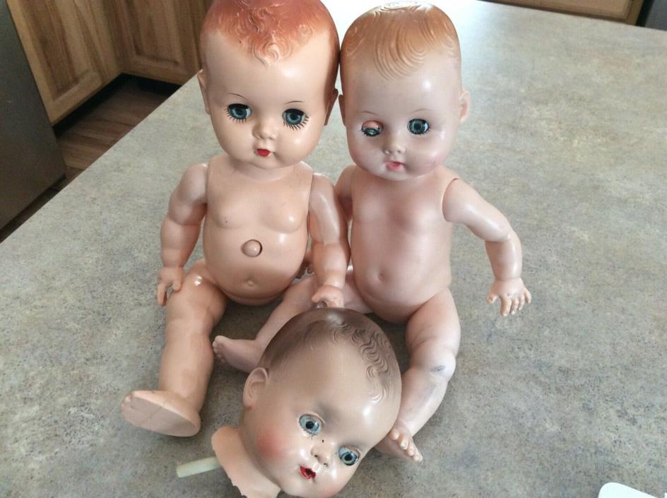 VIntage Composition & Plastic Baby Doll Heads & Parts/Repair /Crafts Lot of 3