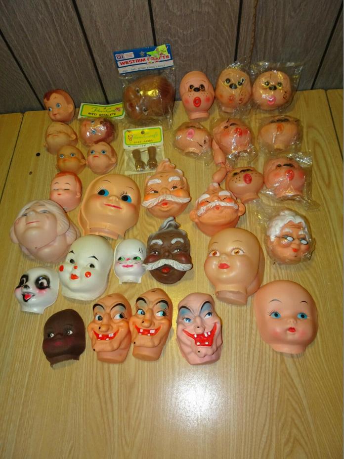 Lot of 38 Assorted Vintage Antique Faces for Doll Making - Unused but Some Dirty