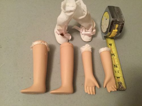 Doll  Parts Lot Bisque Porcelain Doll Maker Legs 3.25”-Arms 3”-Shoes-Stockings