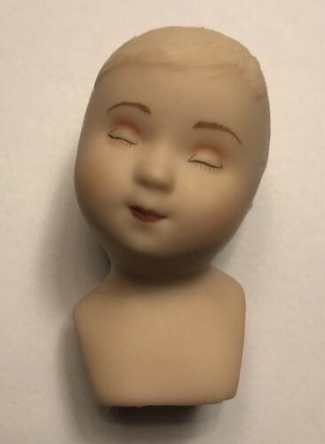 VTG Porcelain Doll Head Bust 2 1/2” Molded Hair Sleeping Painted Face Parts