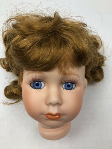 VTG Porcelain Doll Head 4” Bust Curly Auburn Hair Wig Eyelashes Parts Artist