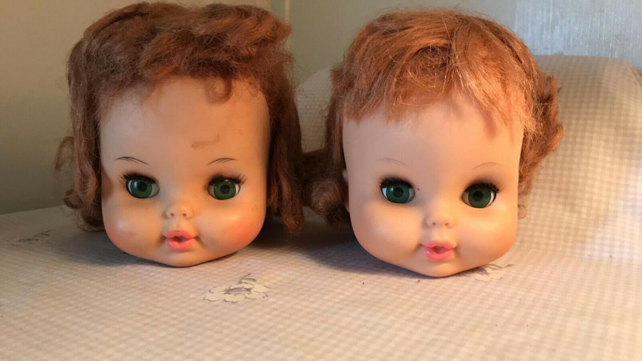 2 REMCO Vintage Doll Head SleepY Eyes Lashes for Parts/Repair 1950's? FREE SHIP