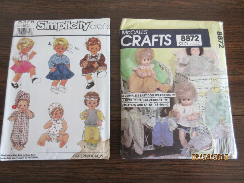 TWO (2) 1980s DOLL CLOTHES PATTERNS, VARIETY OF SIZES & OUTFITS, UNCUT