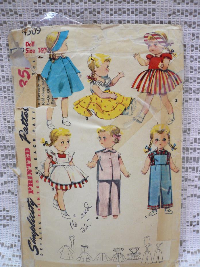 Vtg 1953 Simplicity 4509 Doll Pattern 14