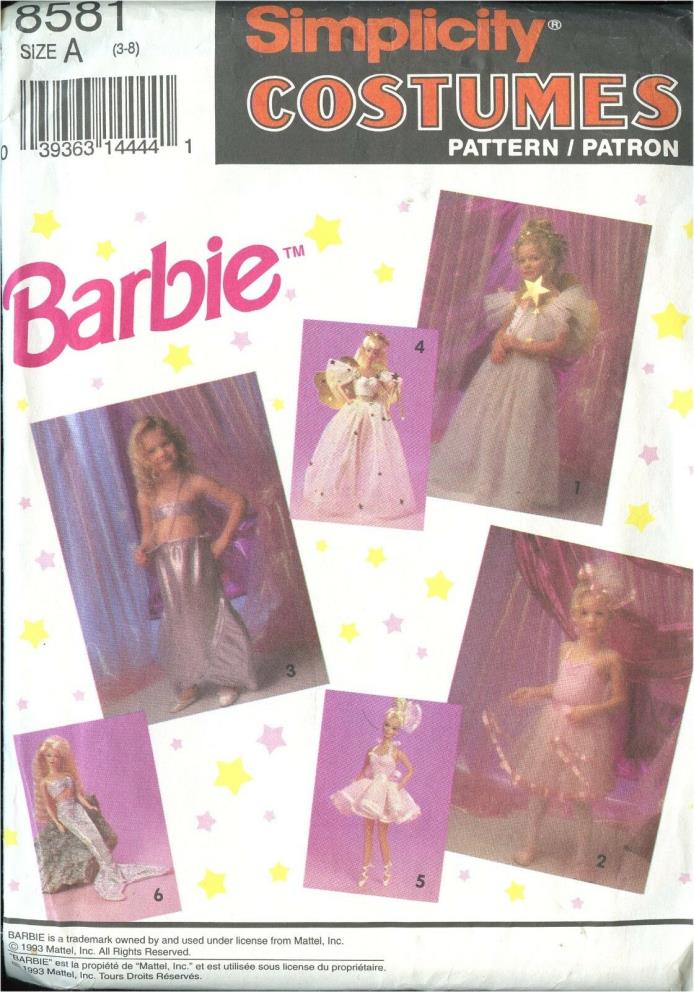 Fairy Mermaid & Ballerina Pattern Simplicity 8581 Matching Barbie Doll Costume