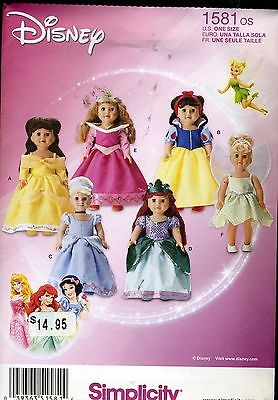 Disney Princess Simplicity #1581 Doll Costumes Pattern Cinderella Ariel 18 inch
