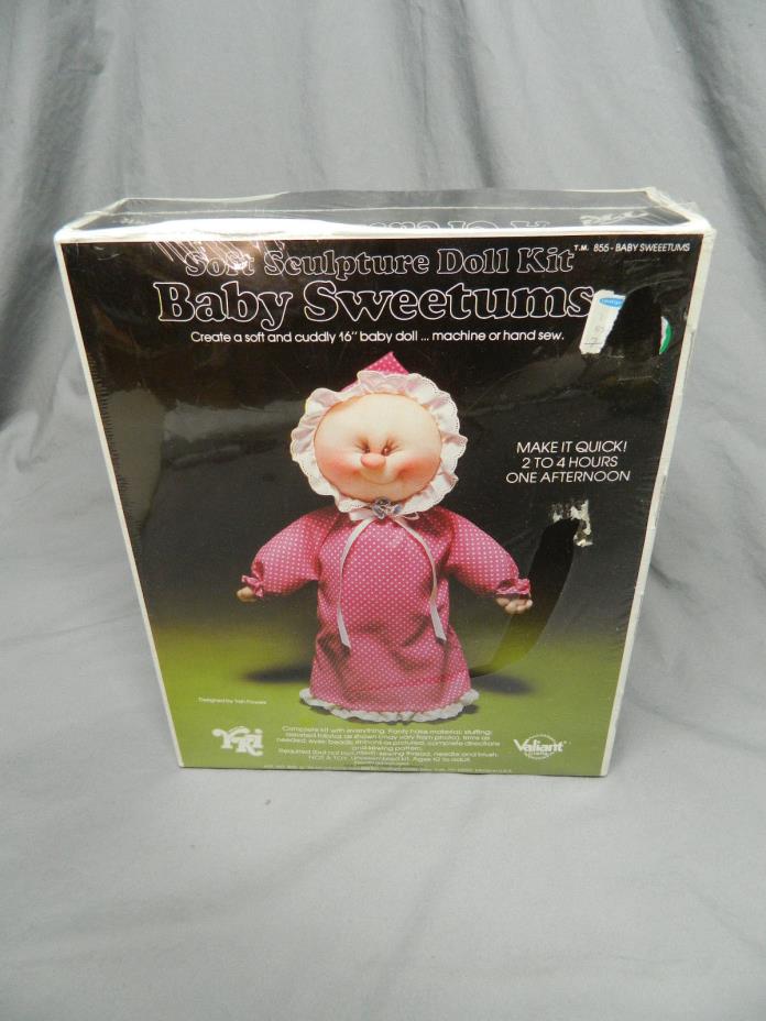 NIP Vintage Baby Sweetums Soft Sculpture Doll Kit  Needle Craft Pink Calico Gown