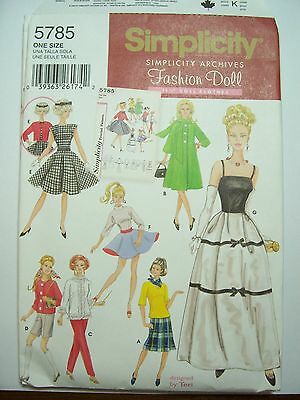 Barbie Doll New Simplicity 5785 Pattern - New, Uncut- Vintage Wardrobe