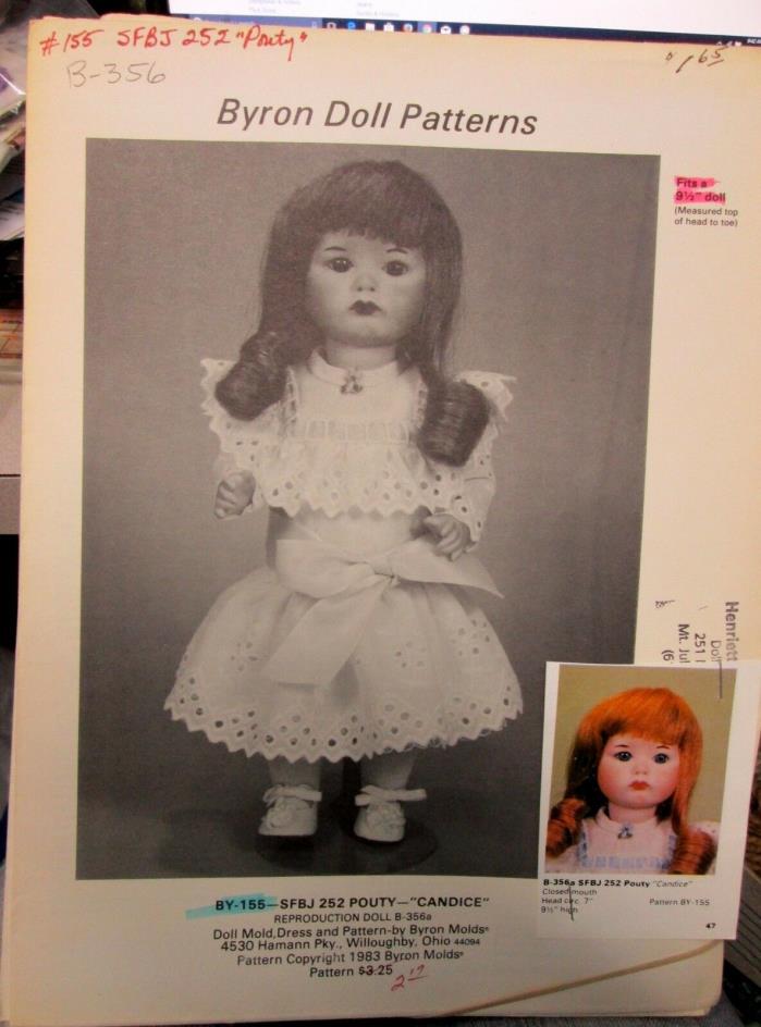 BYRON Doll Patterns #155 SFBJ 252 POUTY 