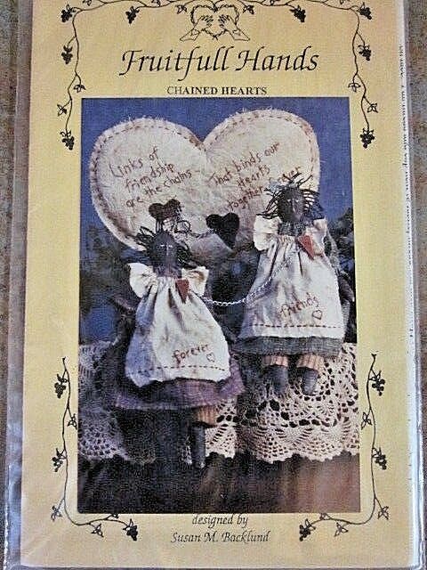 Cloth Doll PATTERN Chained Hearts 2 dolls & Stitchery  FH-77