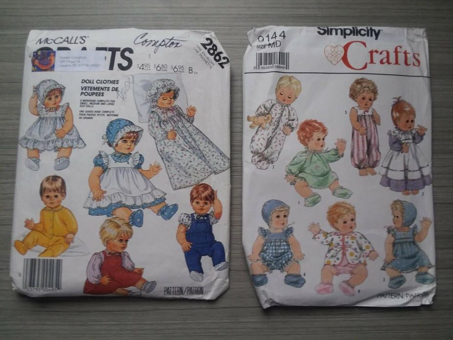 MCCALLS PATTERN 2862 & SIMPLICITY 9144 DOLL CLOTHING SEWING PATTERN DOLLS 13-18