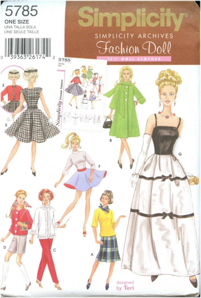Simplicity 5785 DOLL CLOTHES PATTERN for 11-1/2 FASHION DOLL Vintage Wardrobe