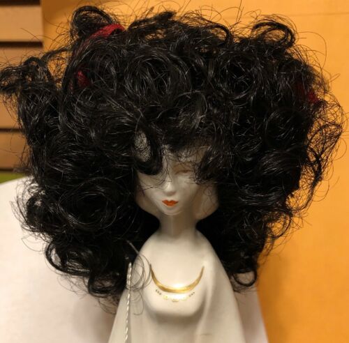 NEW DOLL WIG Style VICKIE Size 8-9 Color Black Curls & High Pigtails