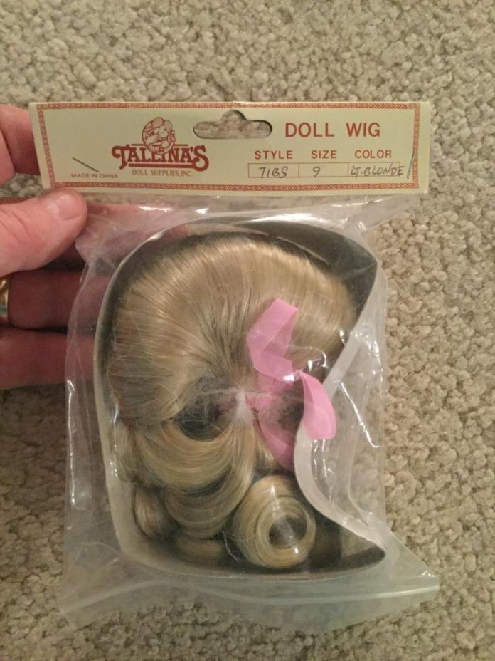 Doll Wig Size 9 Lt. Blonde Style 71BS Pigtail Ringlets Ribbon NIP Tallina's