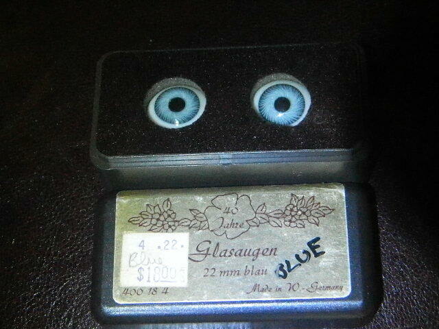 NOS VINTAGE GLASAUGEN DOLL EYES - 22MM BLUE - VINTAGE GERMAN GLASAUGEN DOLL EYES