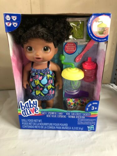 Baby Alive Sweet Spoonfuls Baby Doll Girl - Black Curly Hair Beautiful And New