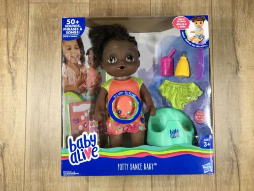 Hasbro Baby Alive Potty Dance Talking Phrases Songs Baby Doll Black Curly Hair