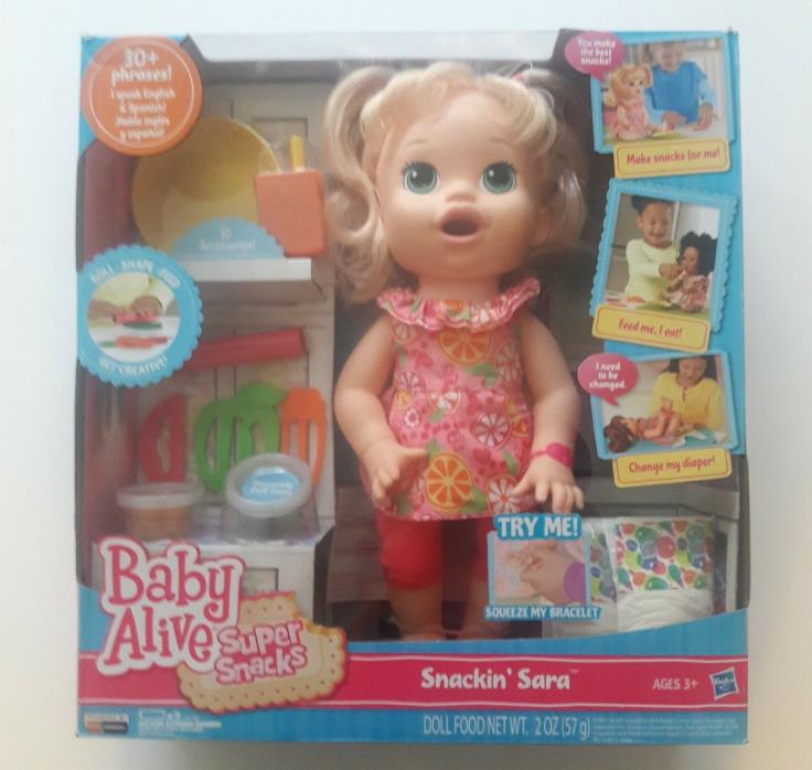 Baby Alive Doll Super Snacks Snackin Sara Blonde Spanis Engl Eat Diaper Responds