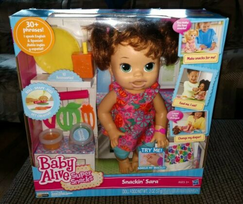 Baby Alive Super Snacks Snackin' Sara Brunette Baby Doll Accessories Brand New