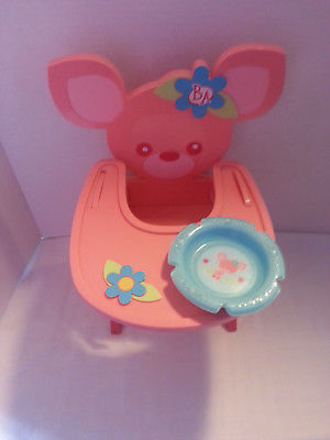 Baby alive 2007 rare pink fawn deer high chair & dish