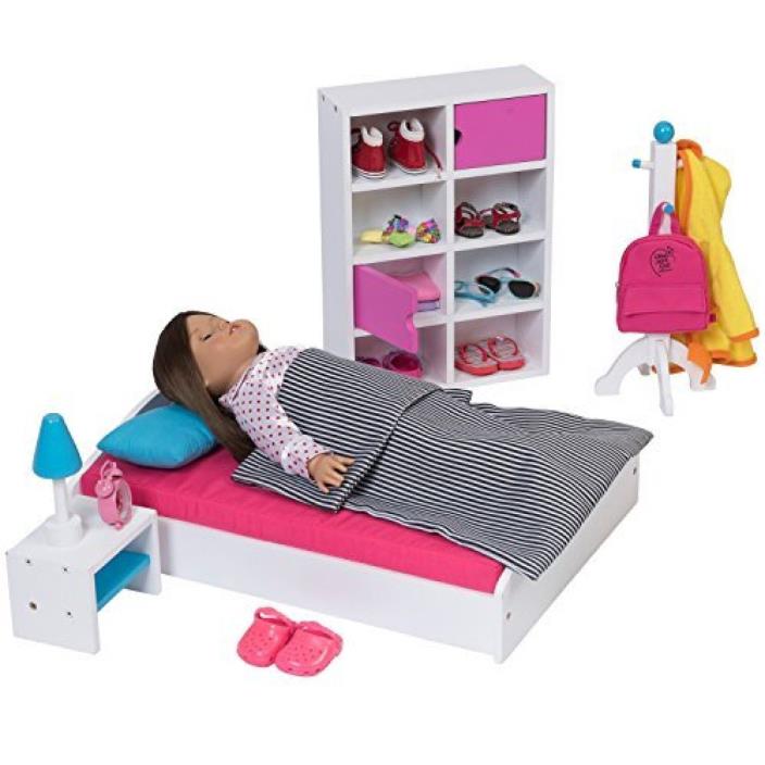 New Modern Bedroom Furniture Set for Baby Dolls Color Pink Fit for 18 Inch
