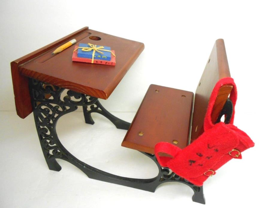 Doll Furniture School Desk Cast Iron Cherry Wood Desk Books Backpack Heavy Duty