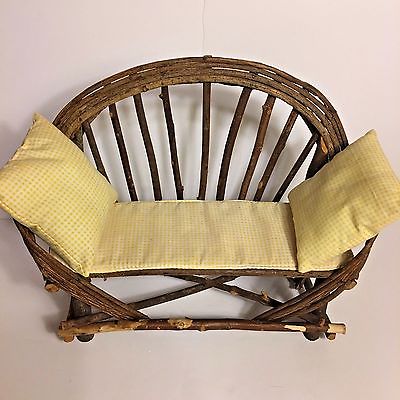Miniature Primitive Rustic Bent Vine Wood Love Seat 12.5