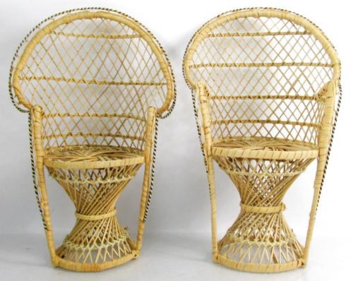 2 Wicker Woven Doll Chairs Furniture Wingback Toy 18 - 22