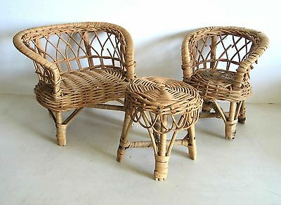 Woven Wicker 3 Pc Set Doll Display Settee Loveseat Chair Table Furniture FREE SH