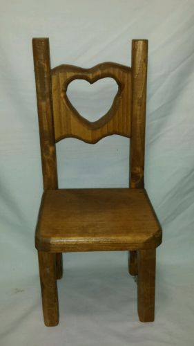 Wooden Doll Chair High Back Heart Cut Out Natural Wood 13