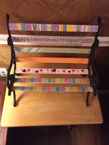 Wood & Cast Iron Garden Bench Hand Painted Furniture for 18